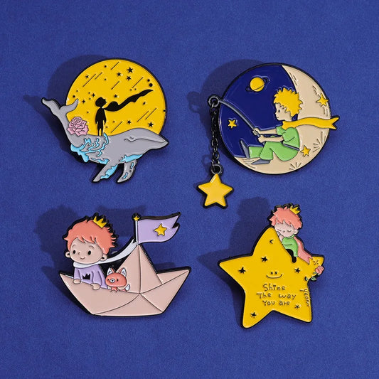 Prince Star Fairy Tale Rose Moon Metal Enamel Pins Badges Brooch Jewelry Accessories