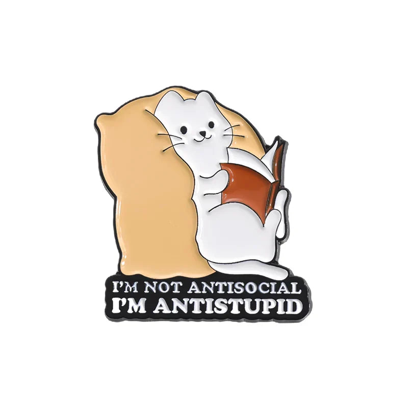Cartoon Cat Enamel Pin Social Anxiety Brooch Lapel Badge Jewelry Gift