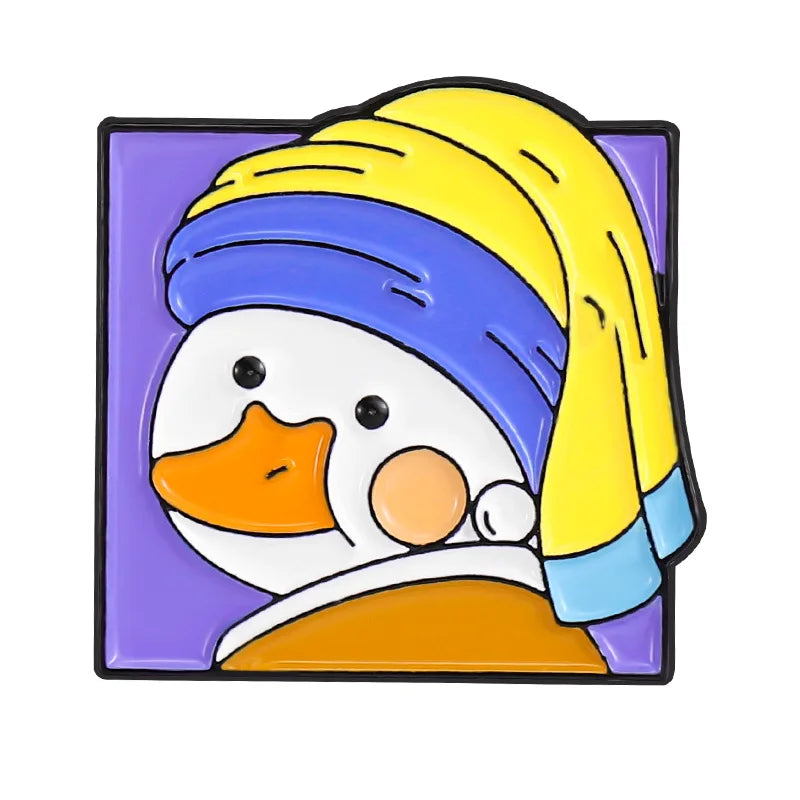 Art Duck Funny Cartoon Metal Enamel Pin Badge Brooch Jewelry Gift