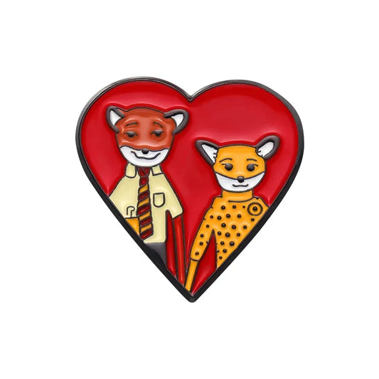 Mr Fox Heart Brooch Enamel Pin Love Movies Animal Gift Badge Lapel Hat Backpack Jewelry