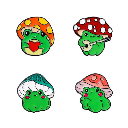 Mushroom Frog Enamel Pin Guitar Brooch Lapel Badge Gift