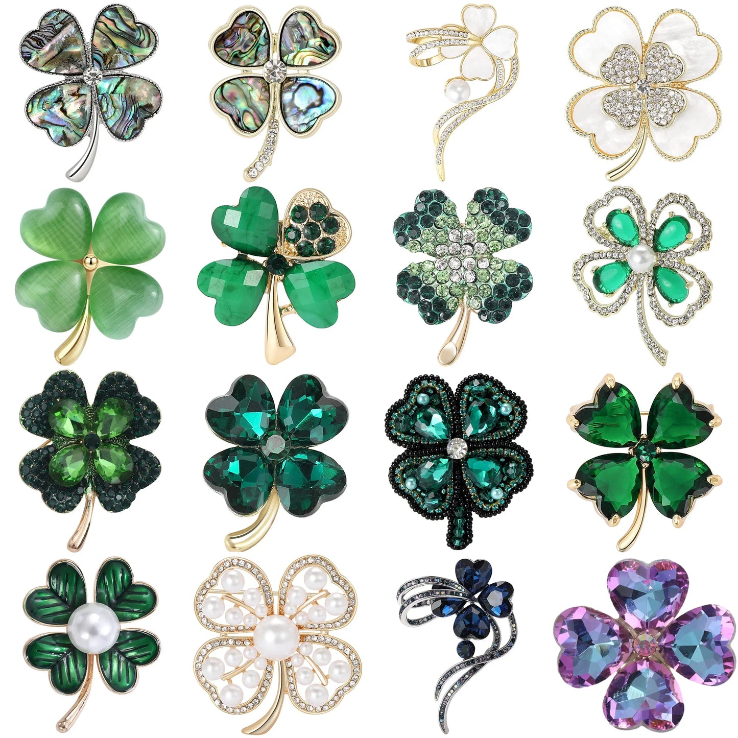 Rhinestone Four Leaf Clover Brooch Pin Jewelry Gift