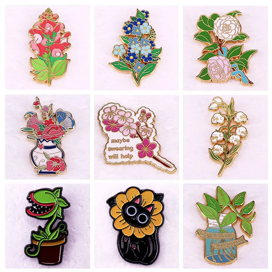 Pretty Flowers Enamel Pins High Quality Plant Lapel Badge Brooch Decoration