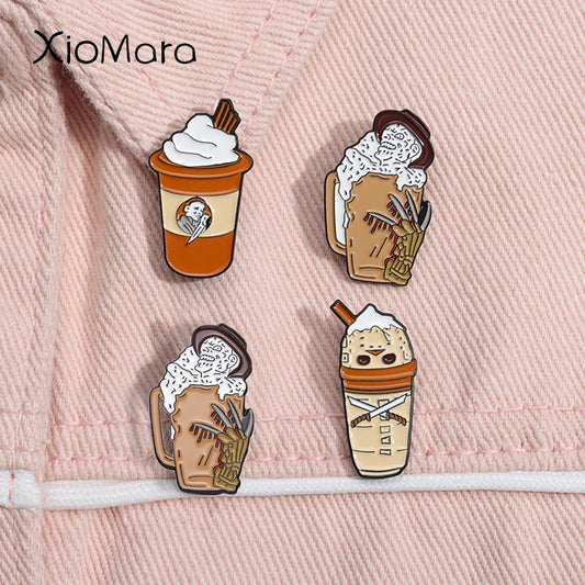 Horror Coffee Enamel Pin Halloween Lapel Brooch Badge