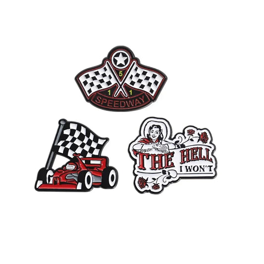 Racing Car Winner Flag Enamel Pin Brooch Lapel Badge Jewelry Gift