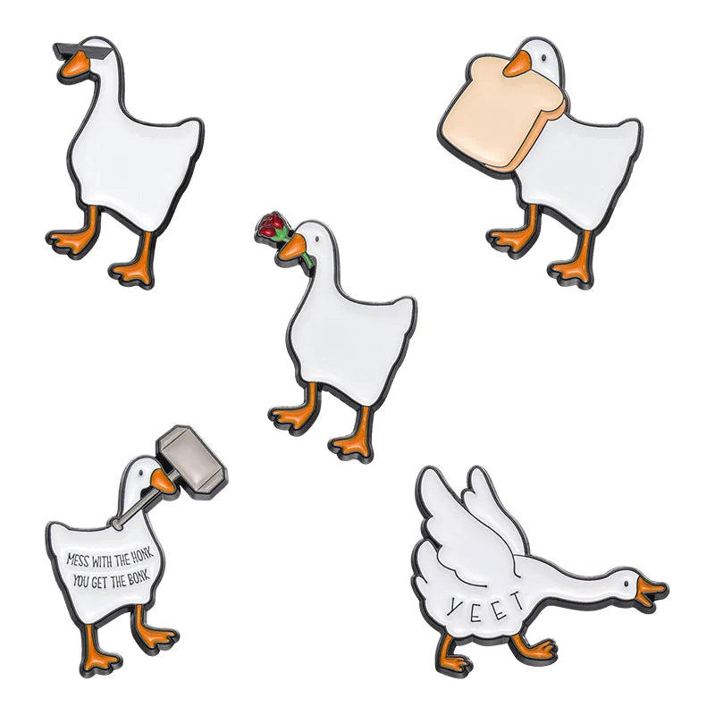 Goose Enamel Pin Duck Brooch Rose Bread Badge Jewelry