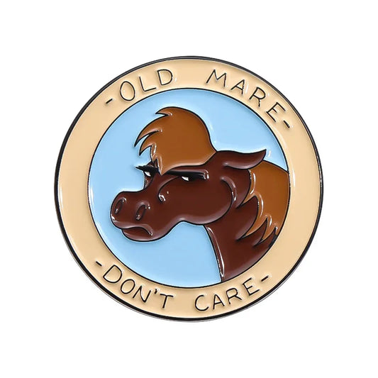 OLD MARE DON'T CARE Horse Enamel Pin Brooch Lapel Hat Badge Jewelry Gift