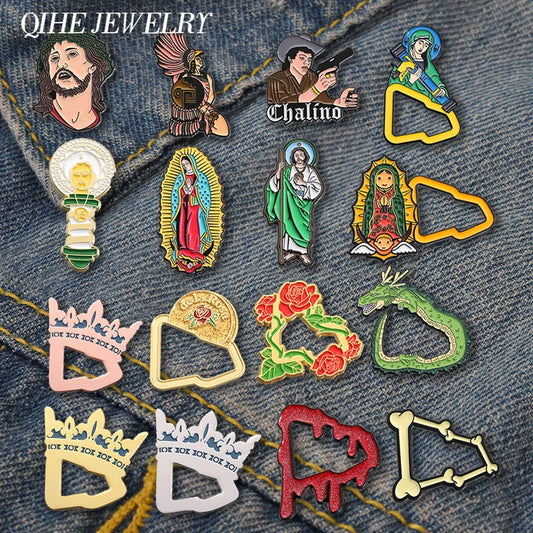 Mexican Metal Enamel Pins Hat Badge Vintage Aesthetic Anime Jewelry Gift