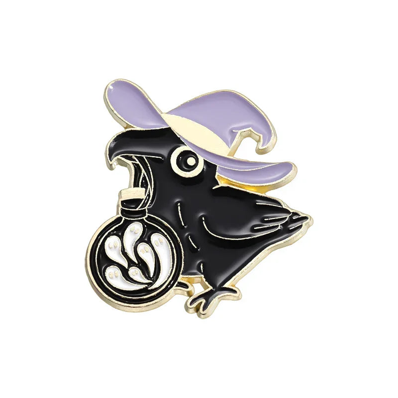 Black Crow Skull Enamel Pin Brooch Lapel Badge Halloween Gift