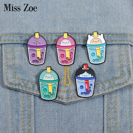 Cartoon Milk Tea Anime Character Enamel Pins Lapel Badges Jewelry Gift
