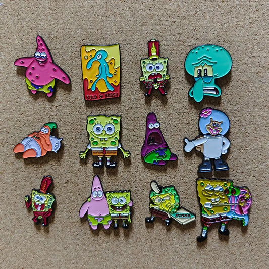 SpongeBob Enamel Pins: Squidward & Patrick Brooch Badge