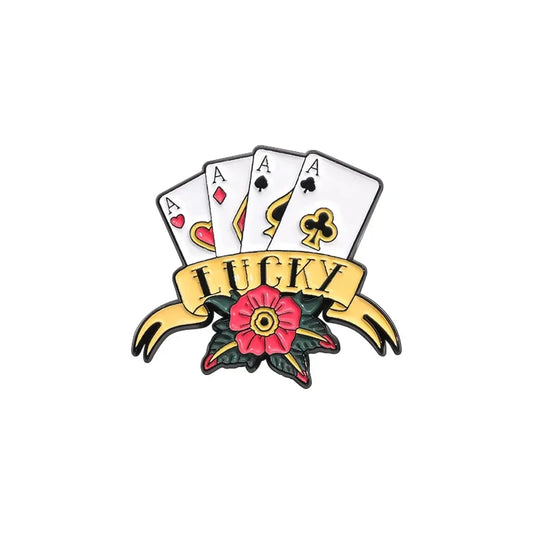 Lucky Poker Enamel Pins Playing Cards Brooch Lapel Badge Jewelry Gift