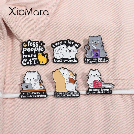 Cartoon Cat Enamel Pin Social Anxiety Brooch Lapel Badge Jewelry Gift