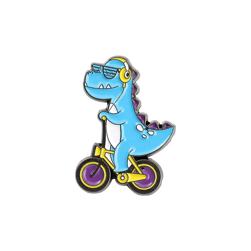 Cartoon Dinosaur Skateboard Guitar Enamel Pins Cute Animal Brooches Lapel Badges