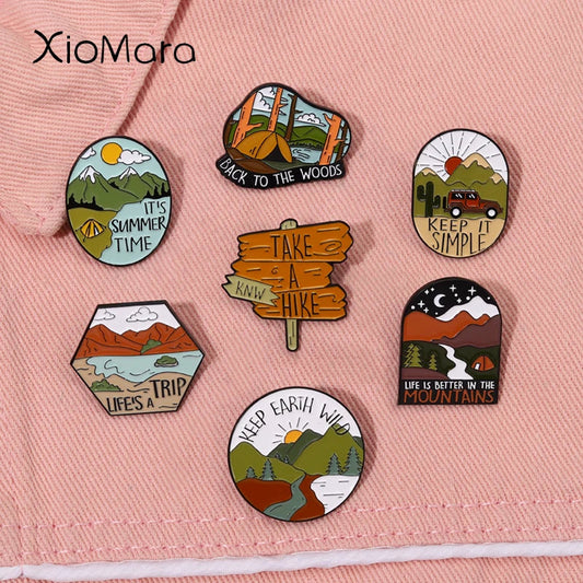 Camping Enamel Pins: Hiker Wilderness Explorer Brooches Lapel Badge Gifts