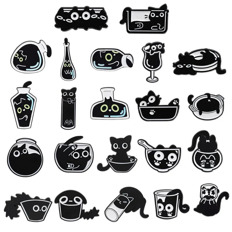 Black Cat Enamel Pin Cartoon Kitten Brooch Jewelry Accessory