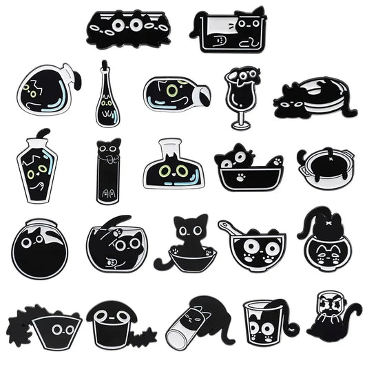 Black Cat Enamel Pin Cartoon Kitten Brooch Jewelry Accessory