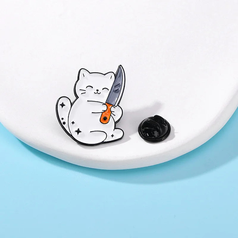 Fun Frog Knife Enamel Pin Magic Skull Witch Cat Duck Brooch Cute Lapel Jewelry Gift