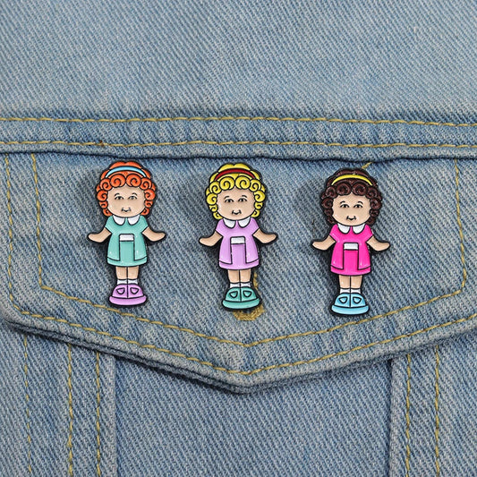 90s Cute Dolls Enamel Pins Kids Toys Brooches Lapel Badges Cartoon Jewelry Gift
