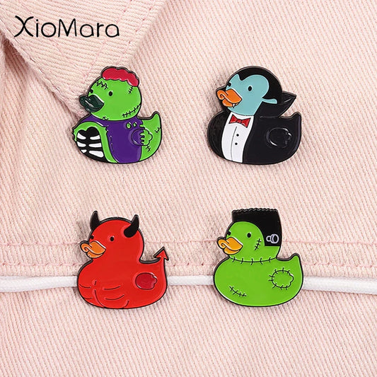 Cartoon Duck Halloween Enamel Pins Vampire Devil Skeleton Brooches Lapel Badge Gifts
