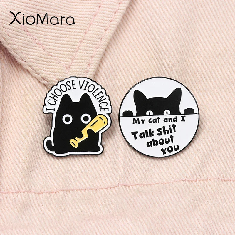 Cartoon Cat Enamel Pin - Funny Quote Brooch Lapel Badge Jewelry Gift