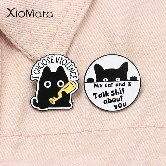 Cartoon Cat Enamel Pin - Funny Quote Brooch Lapel Badge Jewelry Gift