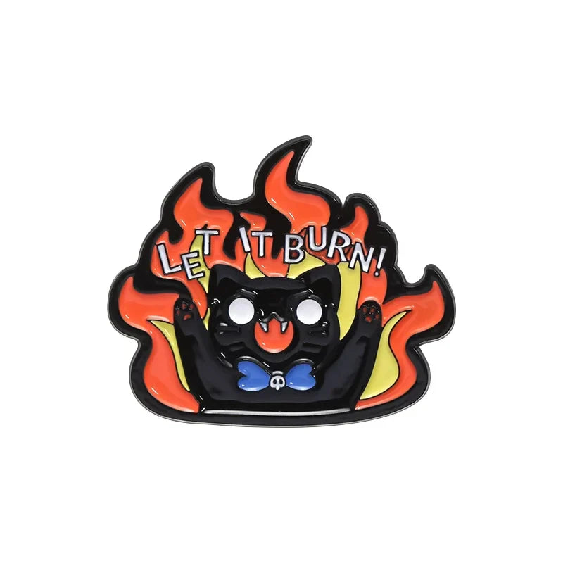 Angry Cat Enamel Pin Arson Brooch Punk Jewelry Gift