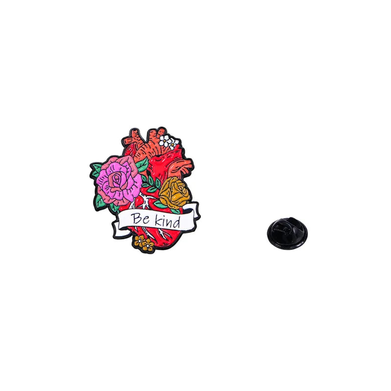 Cartoon Flower Heart Enamel Pins Lung Uterus Brain Planet Brooch Lapel Jewelry Gift