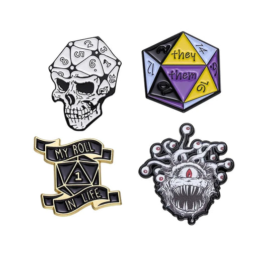 Punk Skull Enamel Pin Anime Badge Metal Brooch Dice Halloween Lapel Hat Jewelry Wholesale