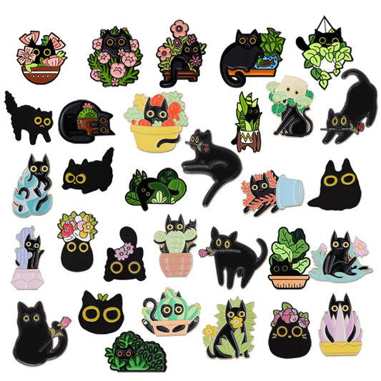 Cute Cat Cactus Enamel Pin Brooch Jewelry Metal Lapel Backpack Gift