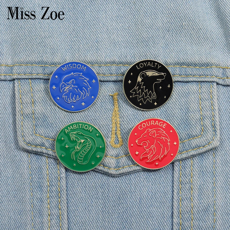 Courage Loyalty Wisdom Ambition Custom Enamel Pins Brooches Lapel Badges Magic School Jewelry Gift