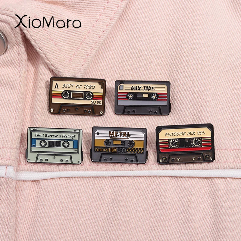 Vintage Cassette Tape Enamel Pins Rock Pop Music Brooches Lapel Backpack Badge Gifts
