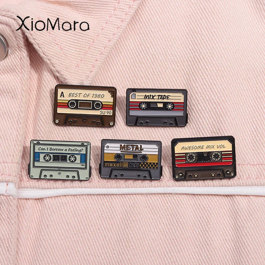 Vintage Cassette Tape Enamel Pins Rock Pop Music Brooches Lapel Backpack Badge Gifts