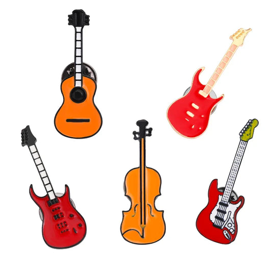 Cute Musical Instrument Pins: Electric Guitar & Violin Brooches for Music Lovers