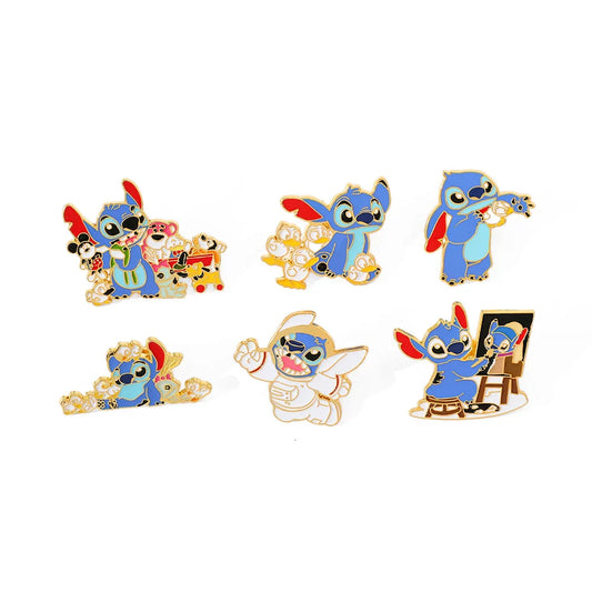 6 Pcs Cute Stitch Enamel Brooch Pin Set for Clothing and Bags