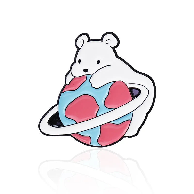 Cute Animal Enamel Pins: Polar Bear, Crocodile, Mouse, Cat Brooch Lapel Jewelry Gift