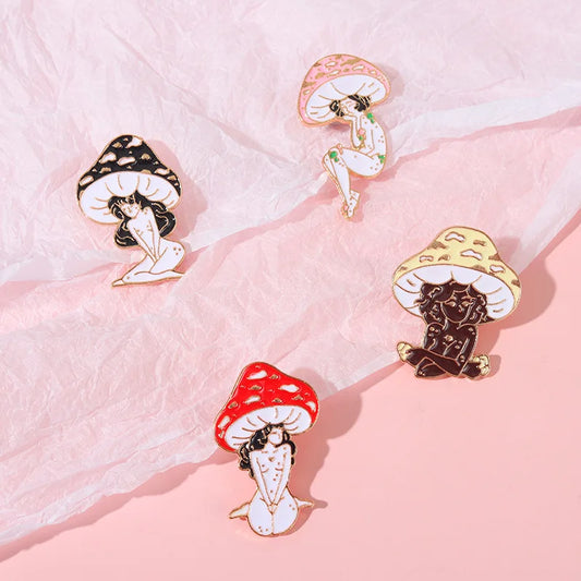 Mushroom Girl Tinplate Lapel Pin Badge Cartoon Jewelry Gift