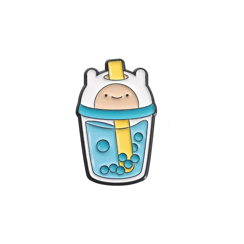 Cartoon Milk Tea Enamel Pins Anime Brooches Lapel Badges Jewelry Gift