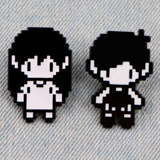 Lovers Enamel Pin Pixel Style Lapel Brooch Black White Jewelry Gift