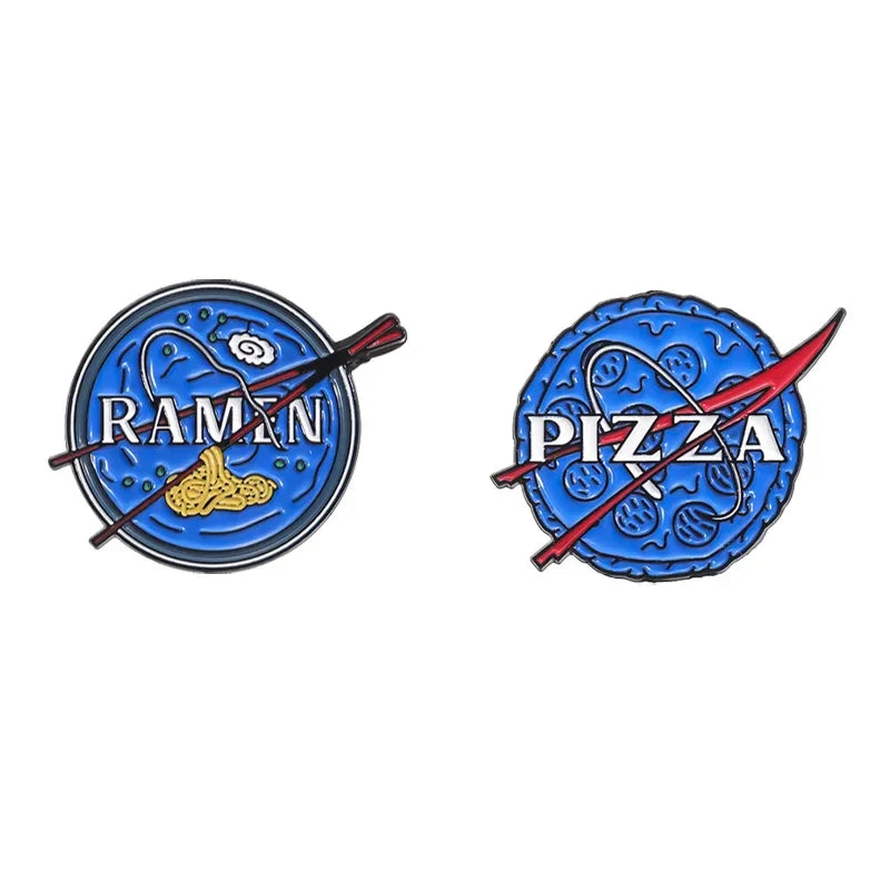 Astronaut Enamel Pins Ramen Pizza Space Brooches Lapel Badges Jewelry Gift