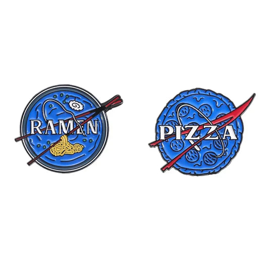 Astronaut Enamel Pins Ramen Pizza Space Brooches Lapel Badges Jewelry Gift