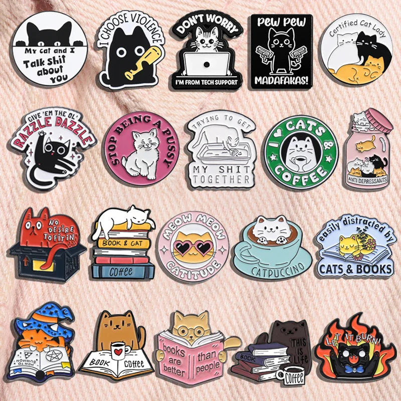 Cartoon Cat Enamel Pins Cute Kitten Brooches Lapel Badge Animal Jewelry Gift