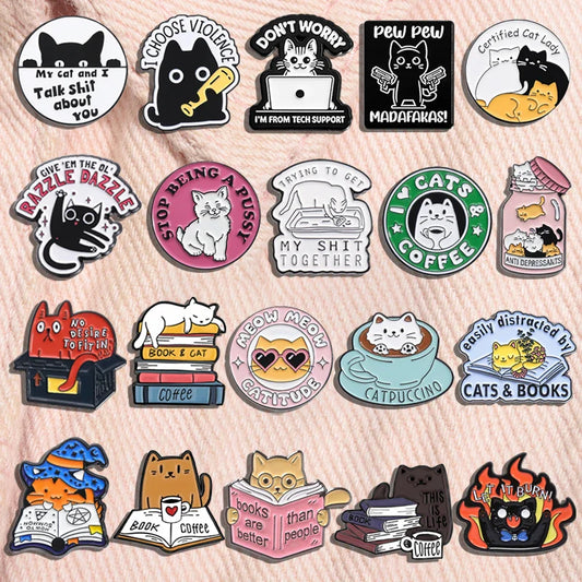 Cartoon Cat Enamel Pins Cute Kitten Brooches Lapel Badge Animal Jewelry Gift