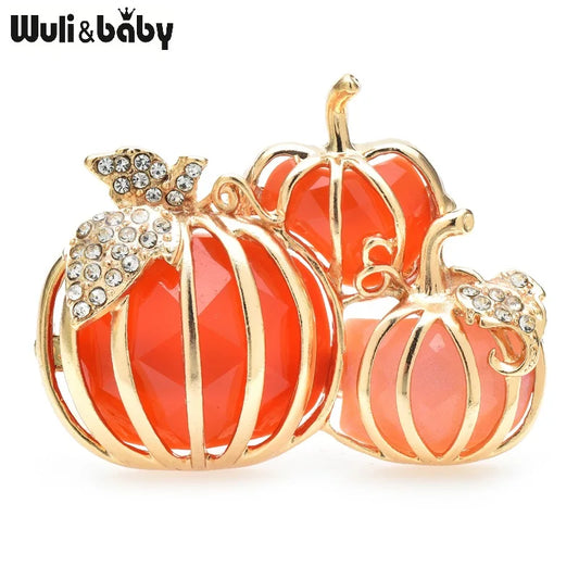Pumpkin Enamel Rhinestone Brooch Pin Halloween Gift