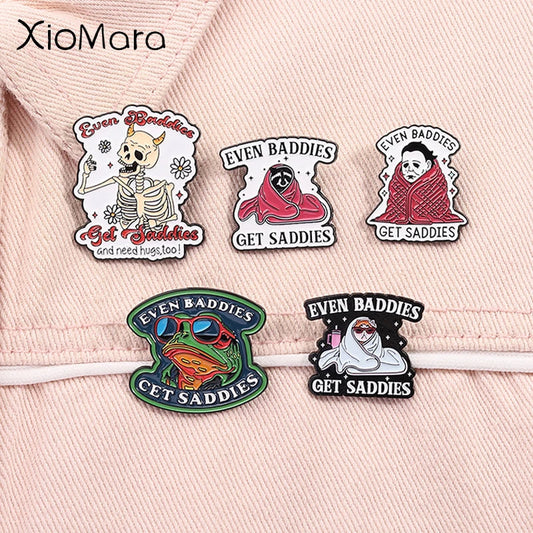 Even Baddies Get Saddies Frog Raccoon Skeleton Enamel Pin Brooch Lapel Badge Jewelry Gift