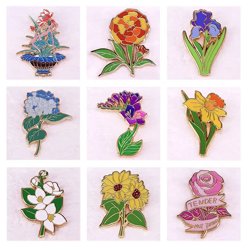 Romantic Floral Brooch Lapel Pin Enamel Flower Badge Fashion Accessory Gift