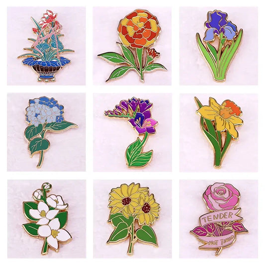 Romantic Floral Brooch Lapel Pin Enamel Flower Badge Fashion Accessory Gift