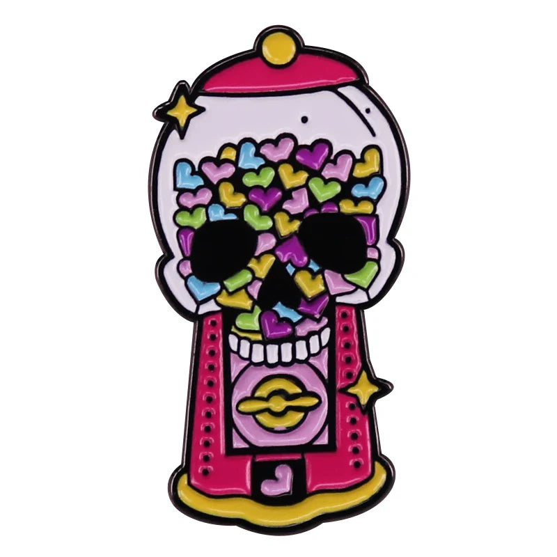 Pastel Goth Skull Candy Machine Heart Enamel Pin