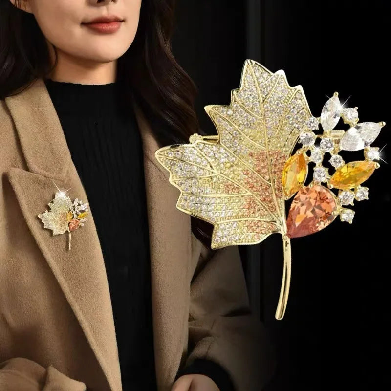 Retro Rhinestone Maple Leaf Brooch Pin