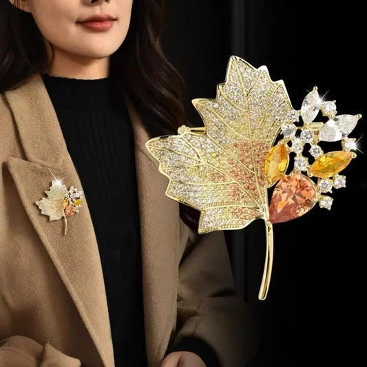 Retro Rhinestone Maple Leaf Brooch Pin